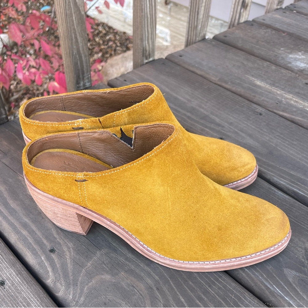 Frye Mustard Suede Slip-On Clog Mules